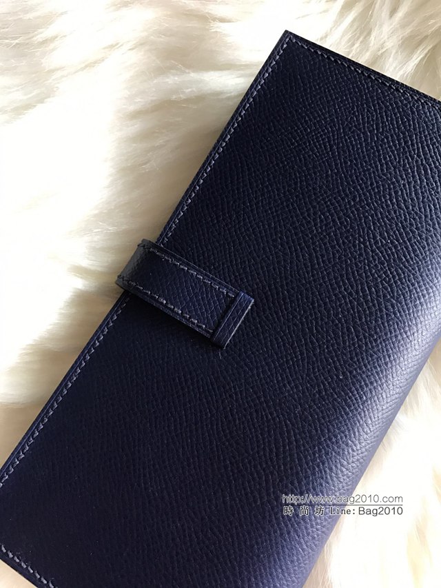 Hermes錢包 愛馬仕bearn長款錢夾 進口epsom皮 寶石藍金扣  tdh2191